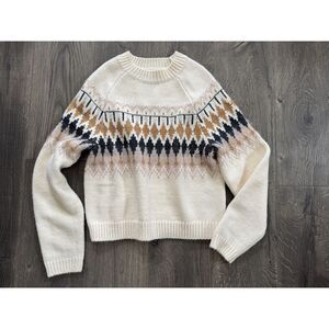 NEW American Eagle AE Fair Isle Holiday Soft Sweater Cream Ivory Blue Gold XXS